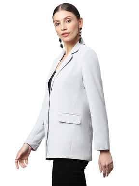 Women Grey Notched Collar Cotton Formal Coat