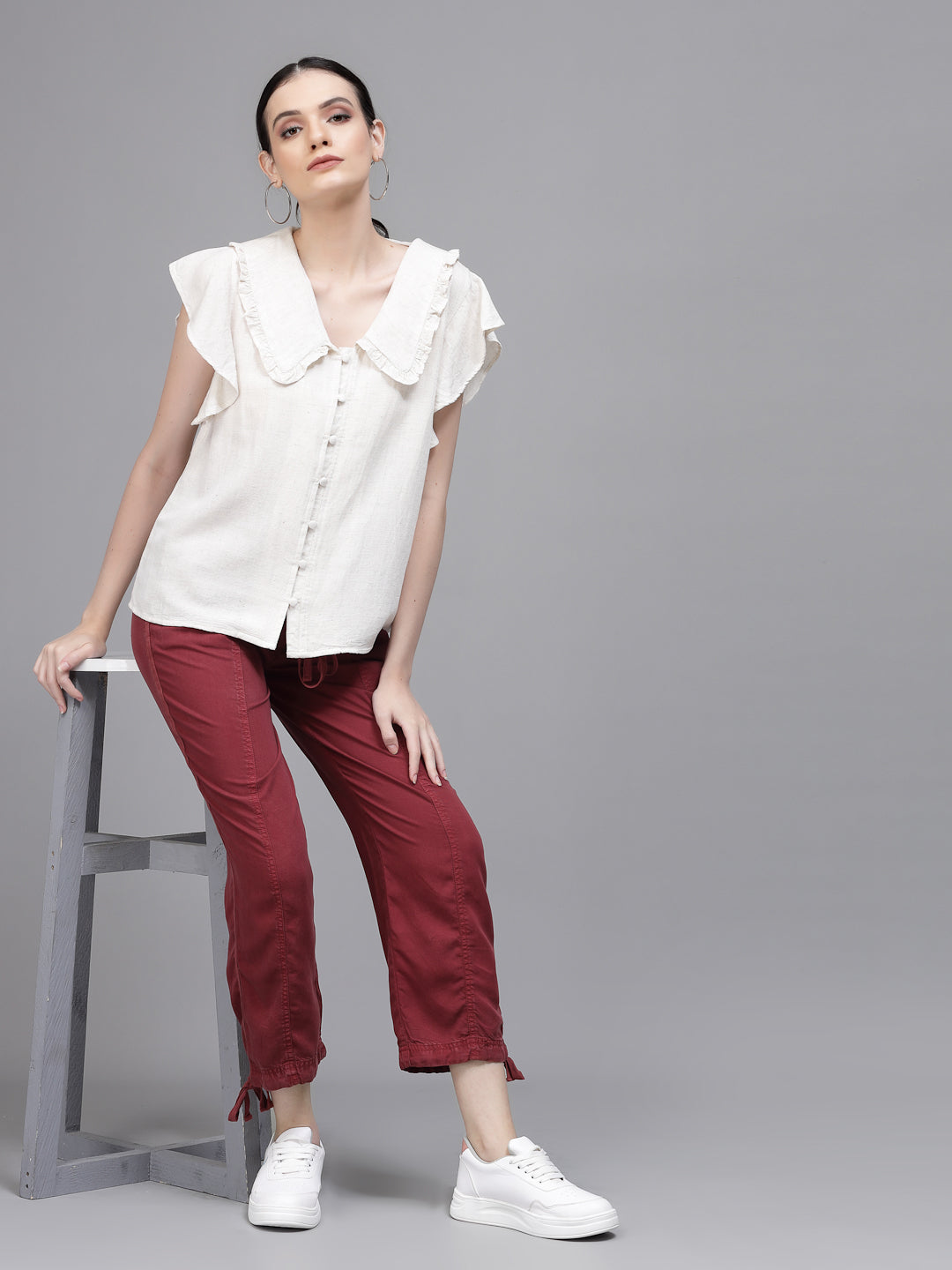 Women Wine Cotton Solid Lower