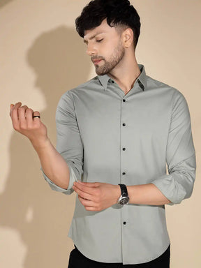 Mens Pista Green Collar Neck Solid Shirt