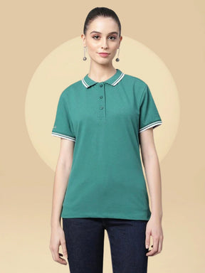 Women Regular Fit Polo Neck Cotton T-Shirt