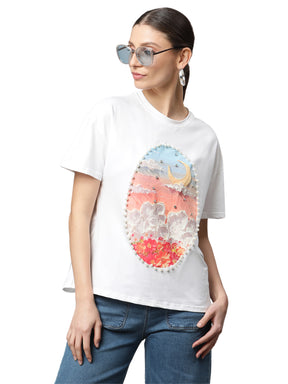 Women Crew Neck Regular Fit Graphic Print T-Shirt