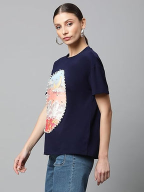 Women Crew Neck Regular Fit Graphic Print T-Shirt