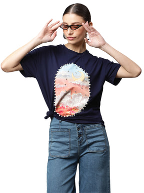 Women Crew Neck Regular Fit Graphic Print T-Shirt