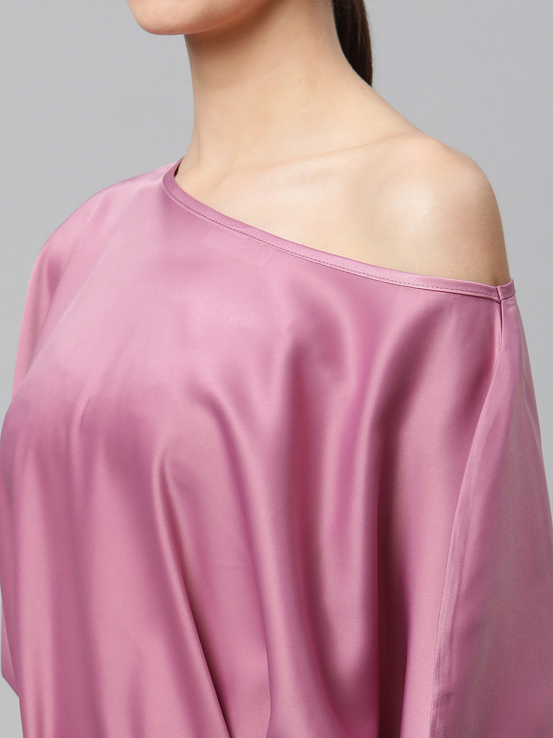 Women Satin Asymmetric Hem Off-Shoulder Top