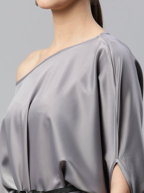 Women Satin Asymmetric Hem Off-Shoulder Top