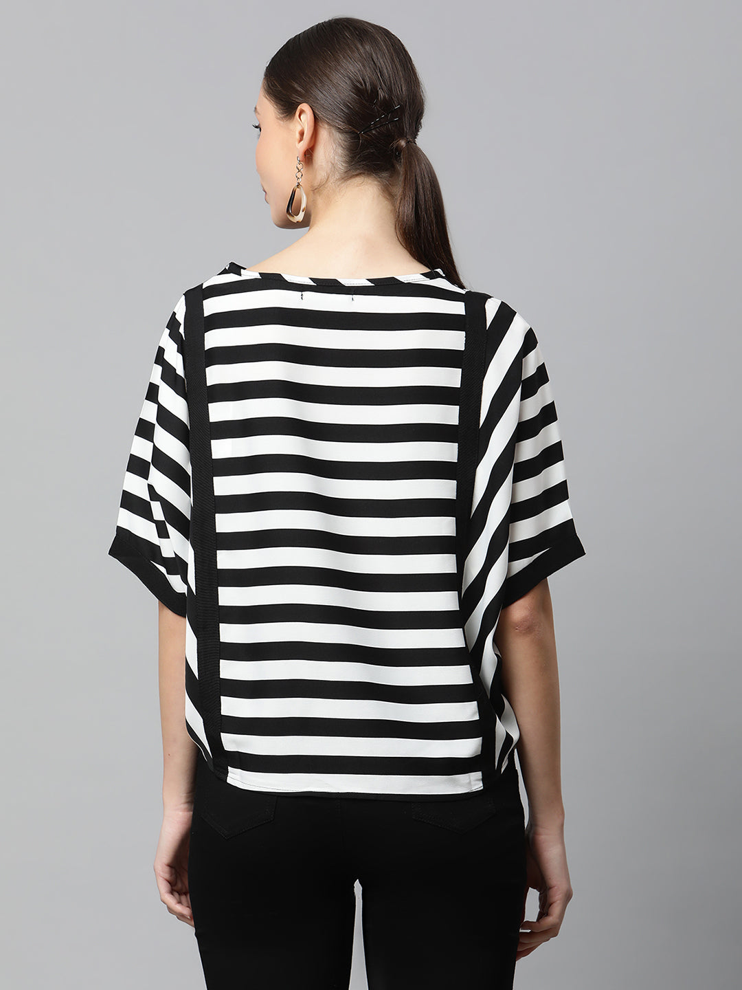 Women Regular Fit Black and White Striped Top