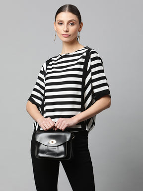 Women Regular Fit Black and White Striped Top