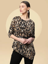 Women Loose Fit Brown & Black Tiger Print Top