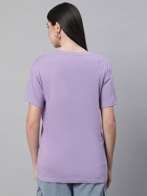 Women Lavender Regular Fit Round Neck Printed Top