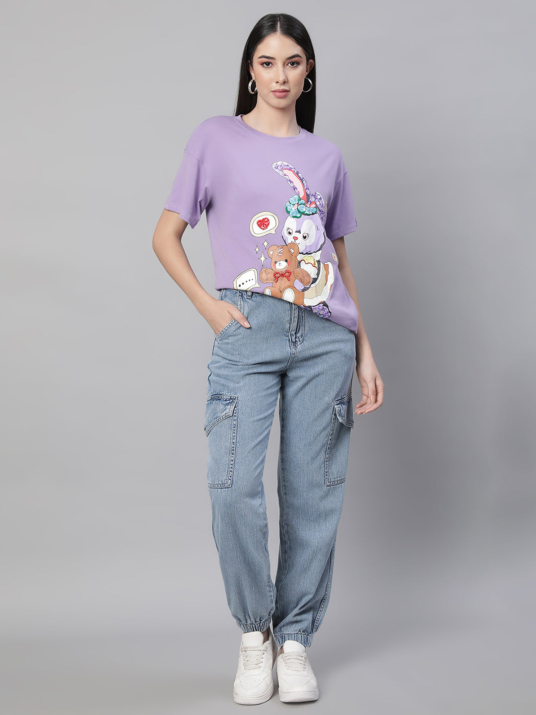 Women Lavender Regular Fit Round Neck Printed Top