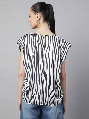 Women Regular Fit Black And White Printed Blouson Top