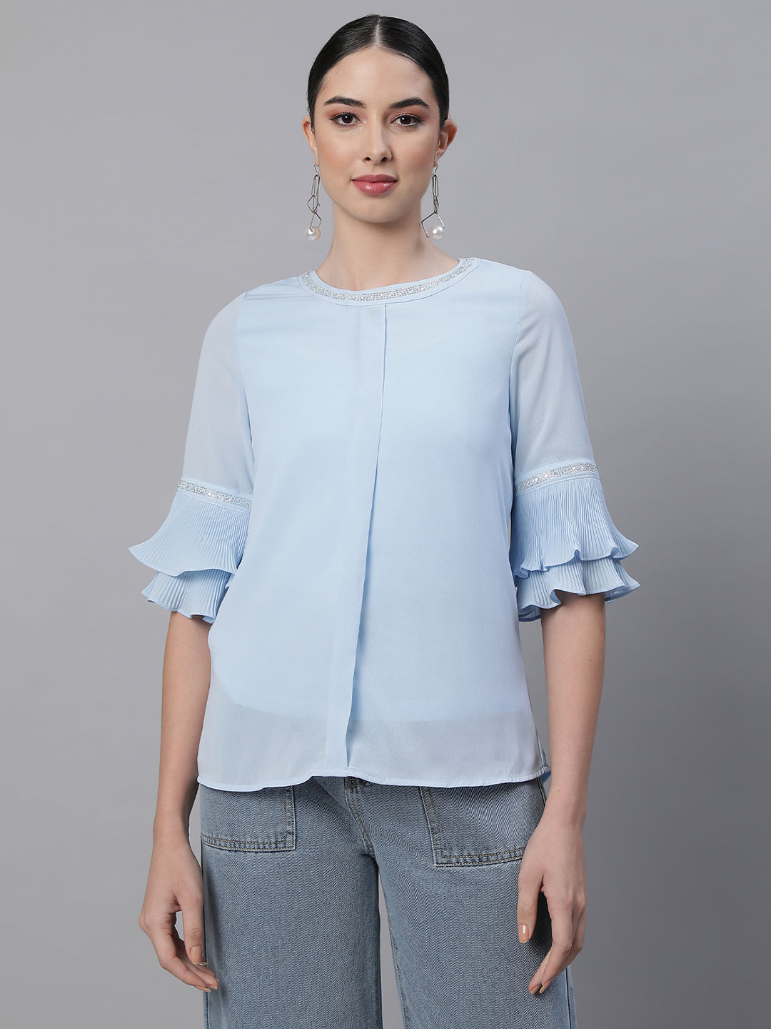 Women Polyester Blend  Regular Fit Blouson Top