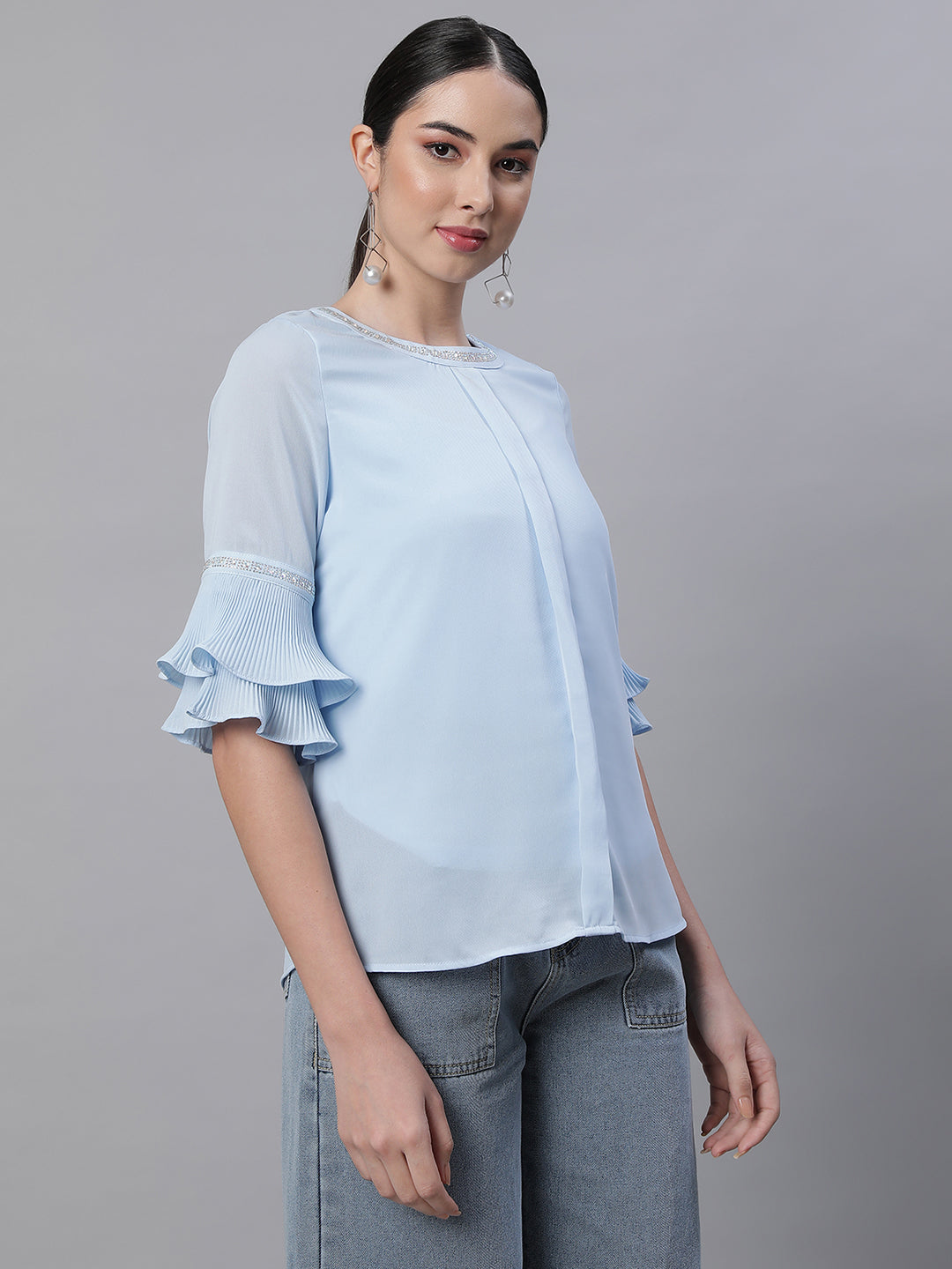 Women Polyester Blend  Regular Fit Blouson Top