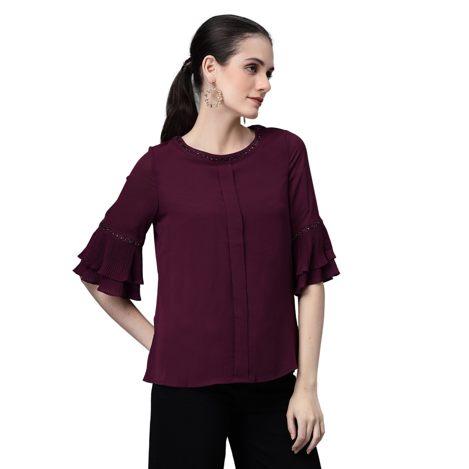 Women Polyester Blend  Regular Fit Blouson Top