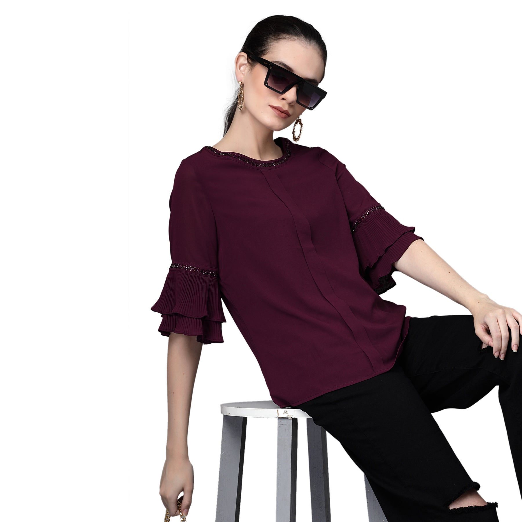 Women Polyester Blend  Regular Fit Blouson Top