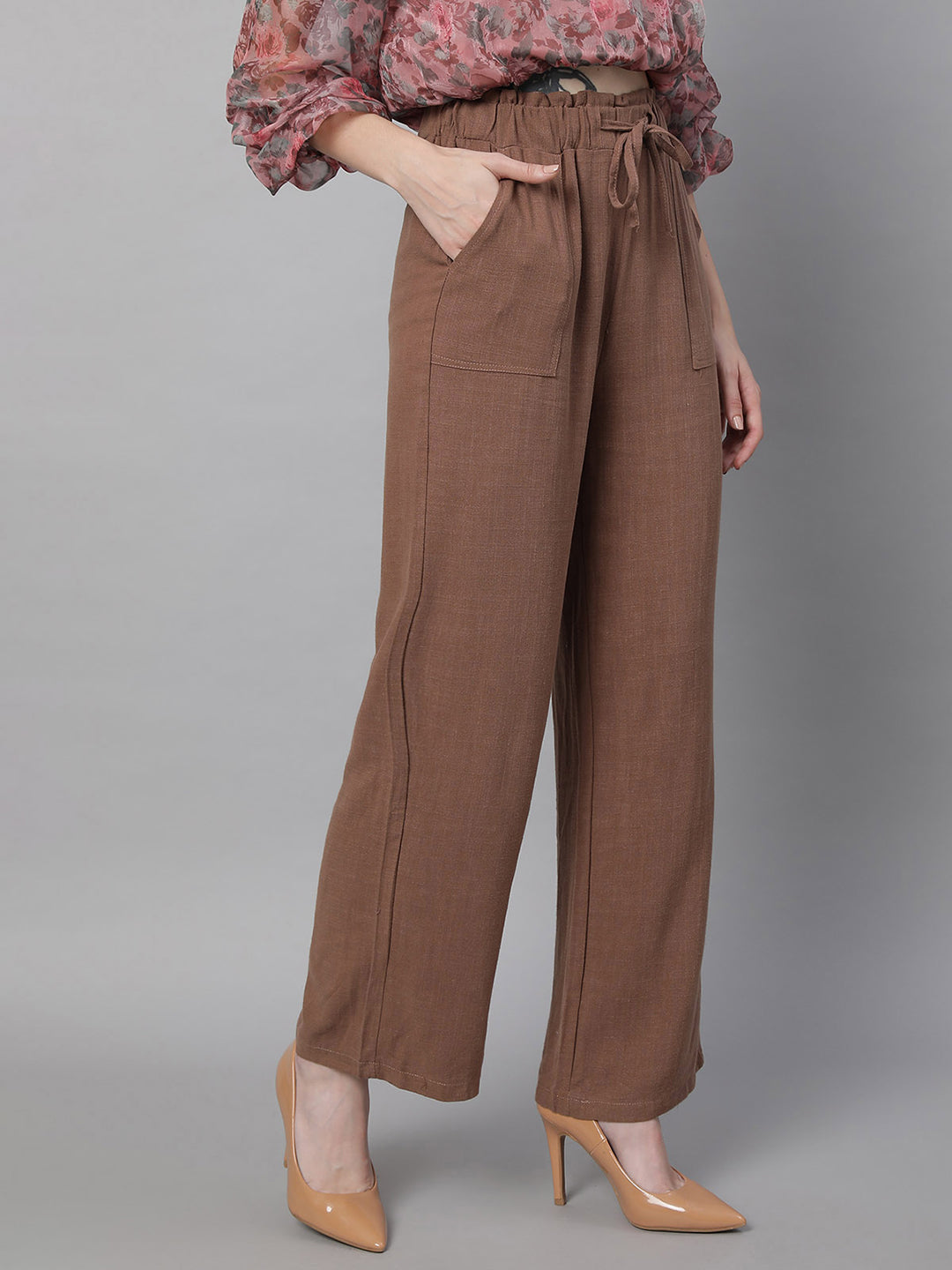 Women Brown Cotton Blend Solid Lower