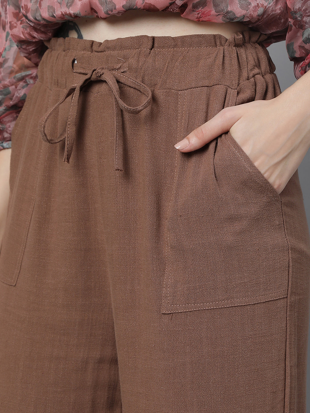 Women Brown Cotton Blend Solid Lower