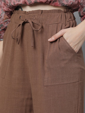 Women Brown Cotton Blend Solid Lower