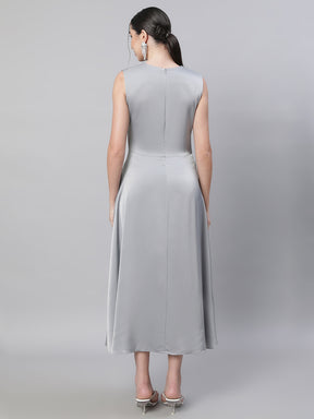 Women Grey Round Neck Sleeveless Dress