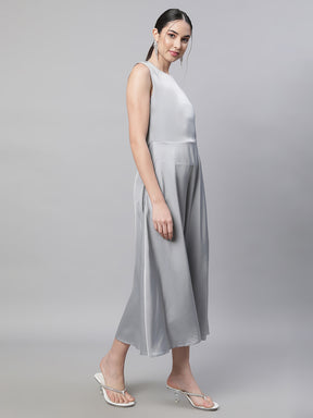 Women Grey Round Neck Sleeveless Dress