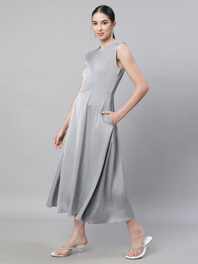 Women Grey Round Neck Sleeveless Dress