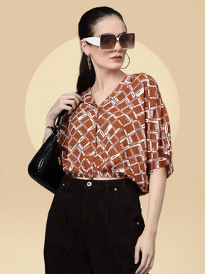 Women Regular Fit Collar Neck Printed Blouson Top