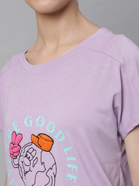 Women Oval Neck Loose Fit Cotton Printed T-Shirt