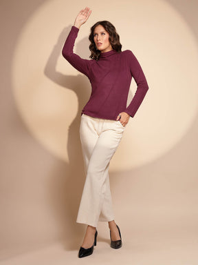 Women Full Sleeve Turtle Neck Polyester Blend Skivvy