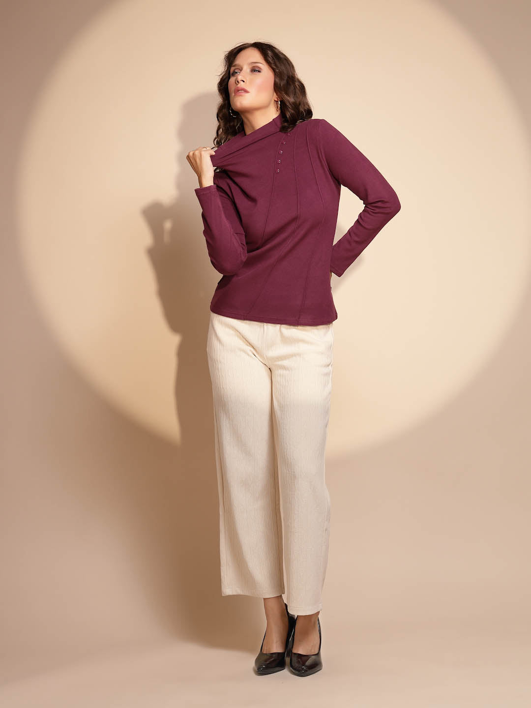 Women Full Sleeve Turtle Neck Polyester Blend Skivvy