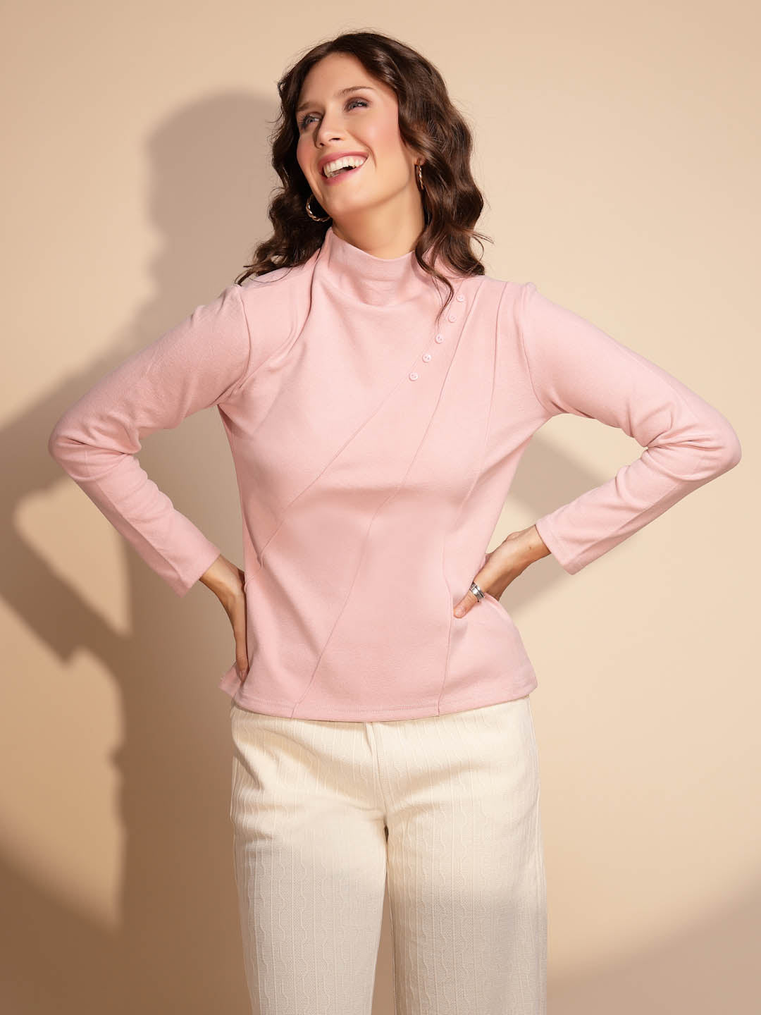 Women Full Sleeve Turtle Neck Polyester Blend Skivvy