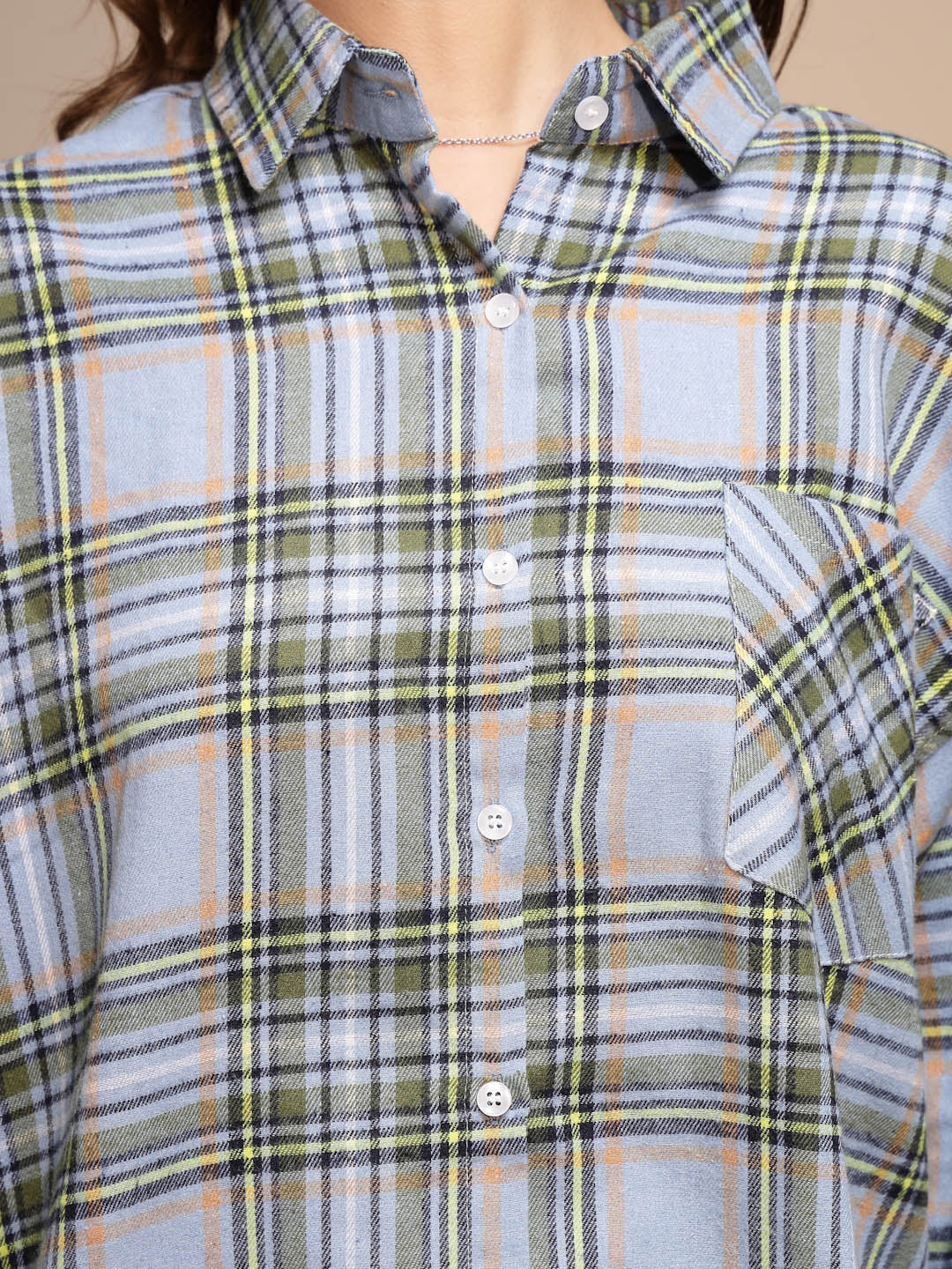 Blue Solid Collared Neck Cotton Check Shirt