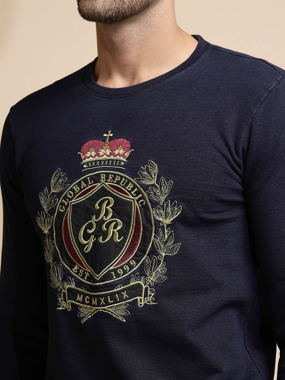 Dark Blue Solid Full Sleeve Hosiery Sweatshirt