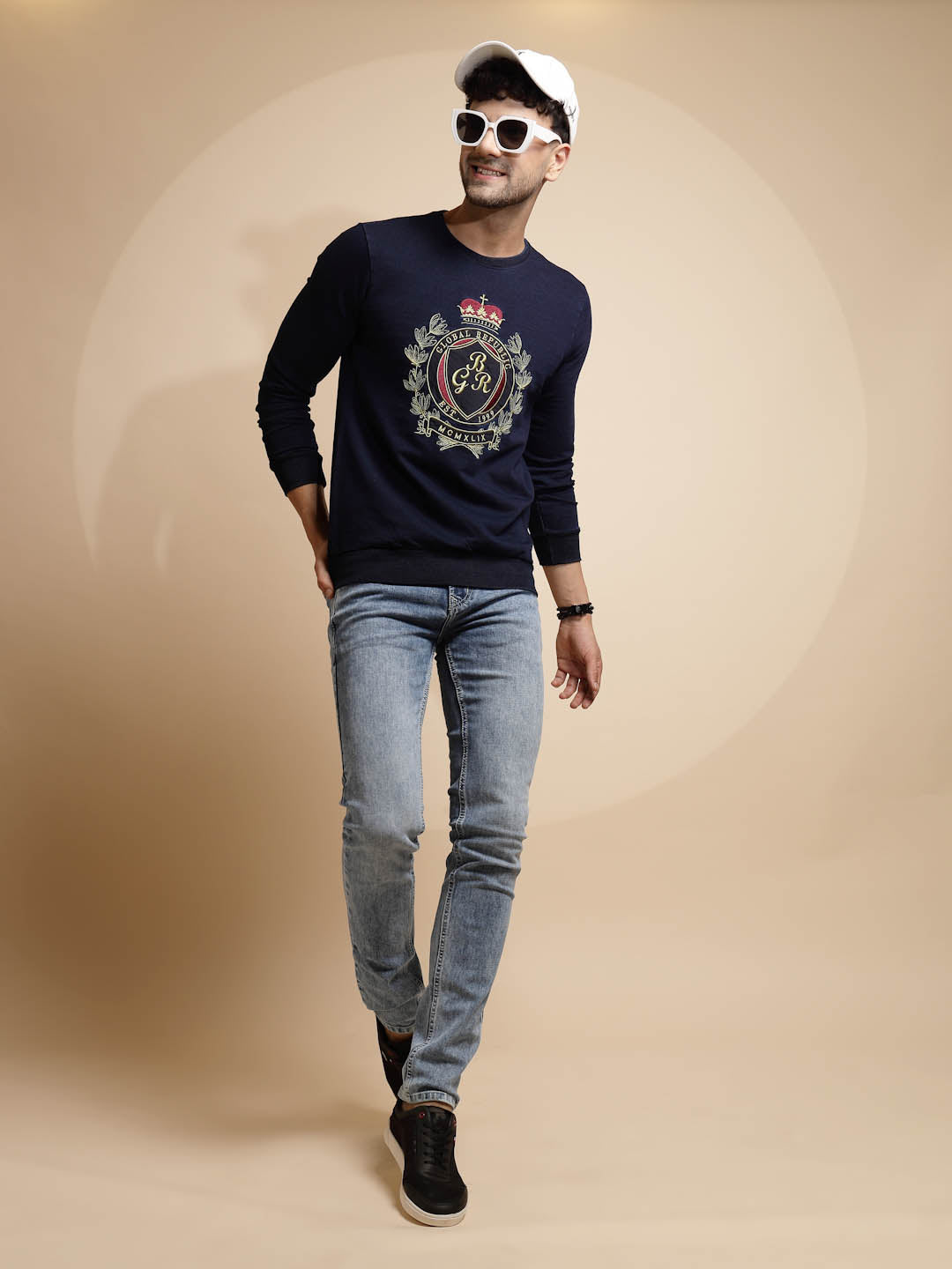 Dark Blue Solid Full Sleeve Hosiery Sweatshirt