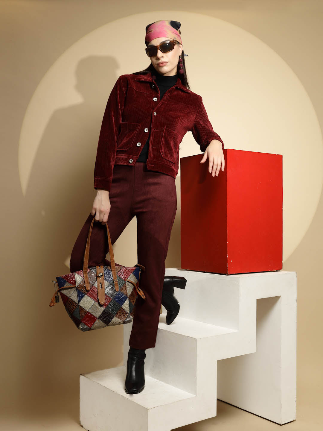 Solid Maroon Full Sleeve Collar Neck Suede Jacket