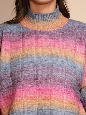 Multi Color High Neck Full Neck Knitted Pullover