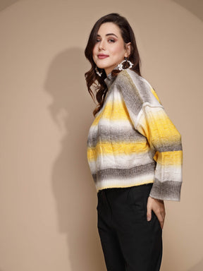 Yellow Solid Turtleneck Acrylic Pullover