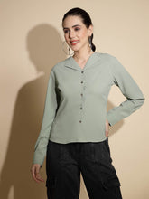 Women Solid Collar Neck Polyester Blend Plain Shirt