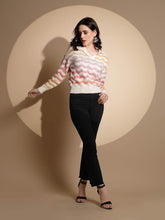 Multicolor Striped Print Full Sleeve Collared Neck Pullover