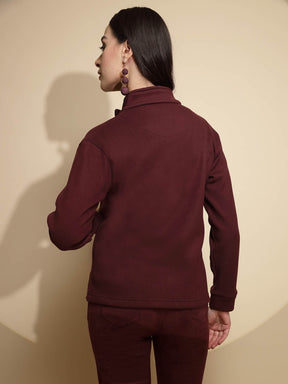 Solid Wine Full Sleeve Turtle Neck Fleece Sweatshirt