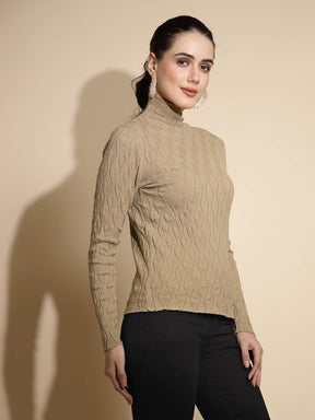 Women Solid Full Sleeve Turtle Neck Knitted Skivvy