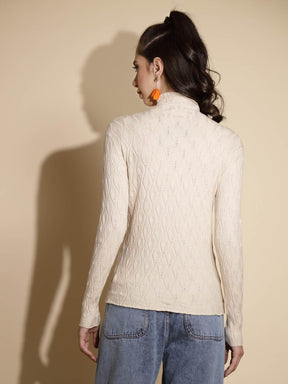 Women Solid Full Sleeve Turtle Neck Knitted Skivvy