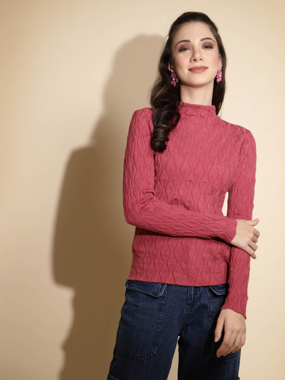 Women Solid Full Sleeve Turtle Neck Knitted Skivvy