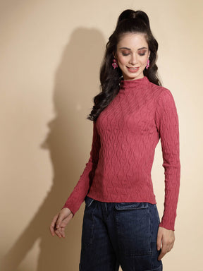 Maroon Solid Full Sleeve Turtle Neck Knitted Skivvy