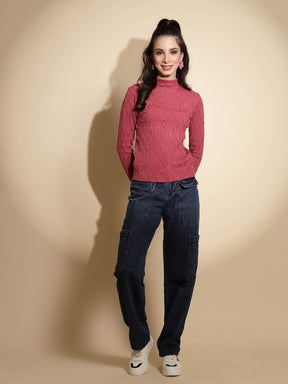 Women Solid Full Sleeve Turtle Neck Knitted Skivvy