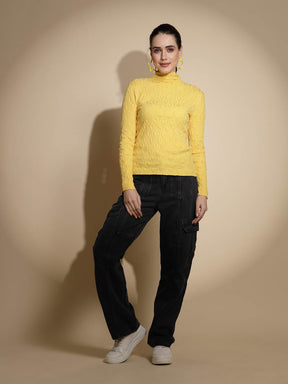 Women Solid Full Sleeve Turtle Neck Knitted Skivvy