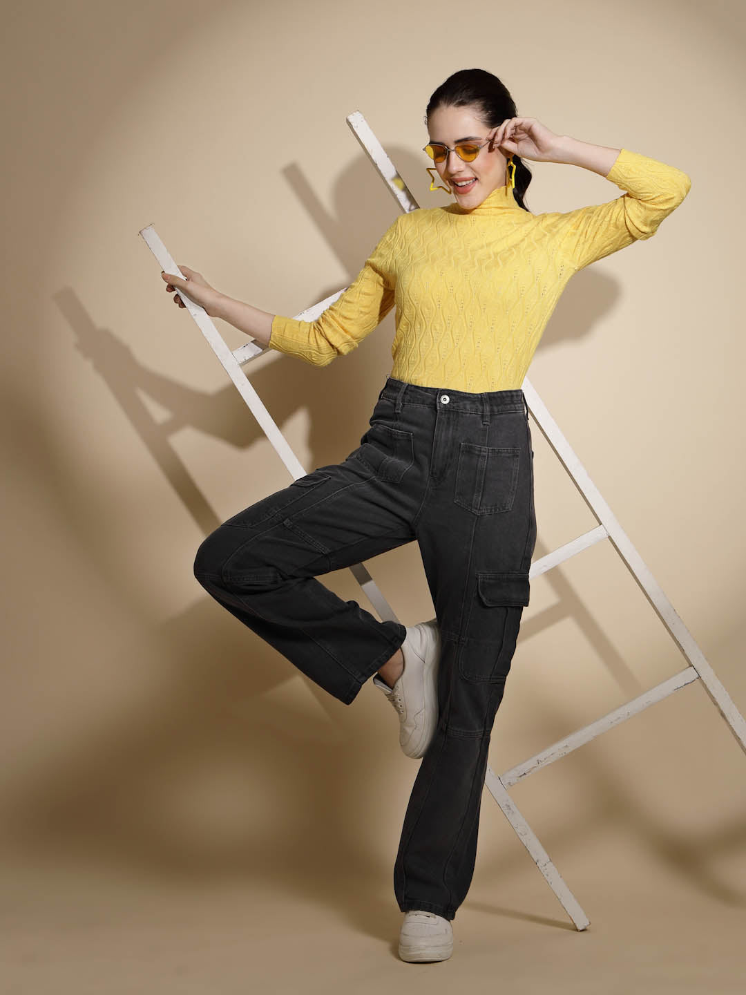 Mustard Solid Full Sleeve Turtle Neck Knitted Skivvy