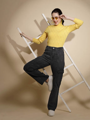 Mustard Solid Full Sleeve Turtle Neck Knitted Skivvy