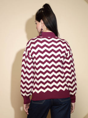 Mulberry Geometric print Full Sleeve High Neck Acrylic Pullover Sweater