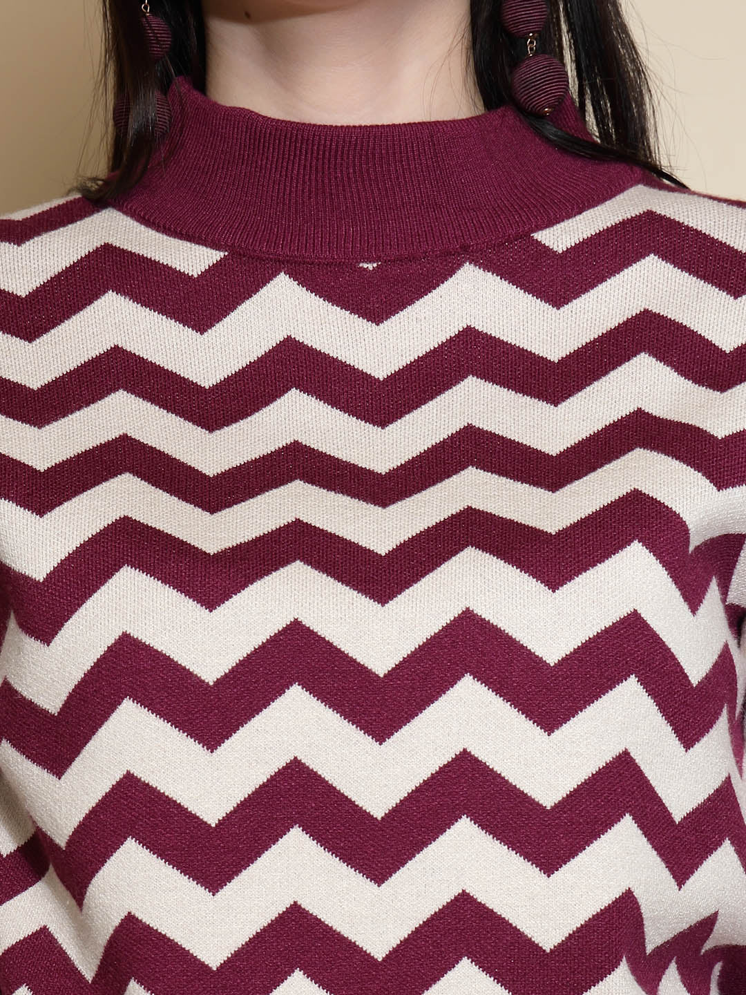 Mulberry Geometric print Full Sleeve High Neck Acrylic Pullover Sweater