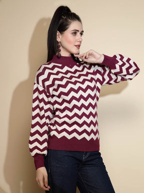 Mulberry Geometric print Full Sleeve High Neck Acrylic Pullover Sweater